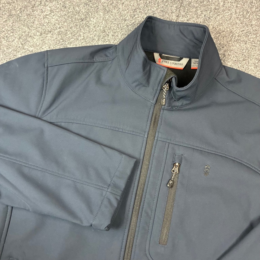 Free Country Mens Softshell Jacket Navy Blue Water Resistant Full Zip L/G 42-44
